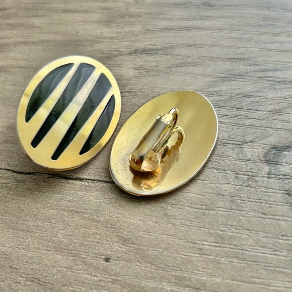 Vintage Gold and Black Oval Clip On Earrings - Statement Earrings - Picture 5 of 8
